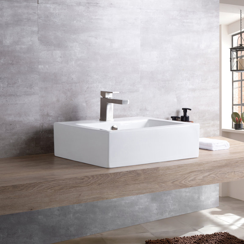 Luxier Ceramic Rectangular Vessel Bathroom Sink with Overflow Wayfair